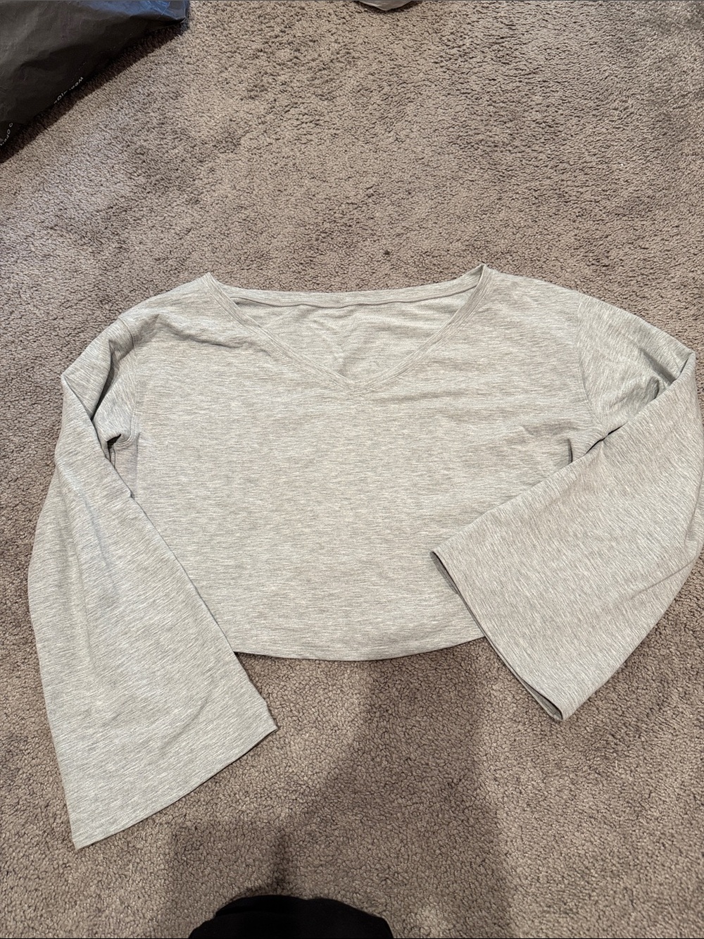 Lululemon Light Gray V-Neck Bell Sleeve Crop Top - Women